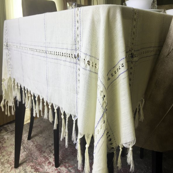 Dikdörtgen Masa Örtüsü Nazar Boncuklu Simli Model 160 x 220 cm - 2
