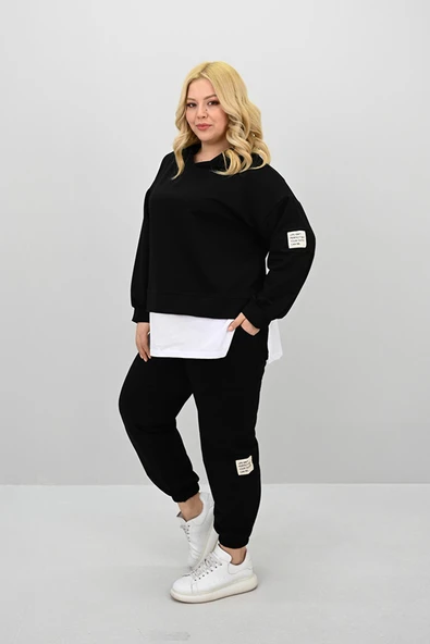 Kadın Büyük Beden Uzun Kollu Kapüşonlu Lastik Paça Eşofman Takımı 8180-25 (4253K) - 2