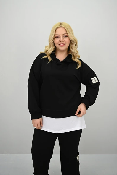 Kadın Büyük Beden Uzun Kollu Kapüşonlu Lastik Paça Eşofman Takımı 8180-25 (4253K) - 7