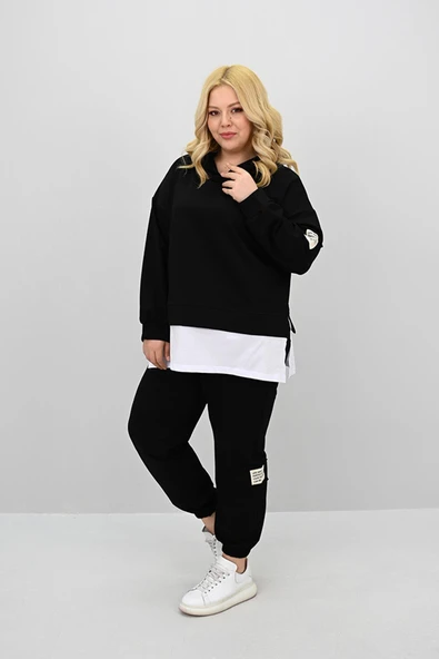 Kadın Büyük Beden Uzun Kollu Kapüşonlu Lastik Paça Eşofman Takımı 8180-25 (4253K) - 5