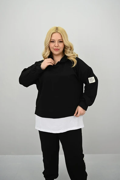 Kadın Büyük Beden Uzun Kollu Kapüşonlu Lastik Paça Eşofman Takımı 8180-25 (4253K) - 3