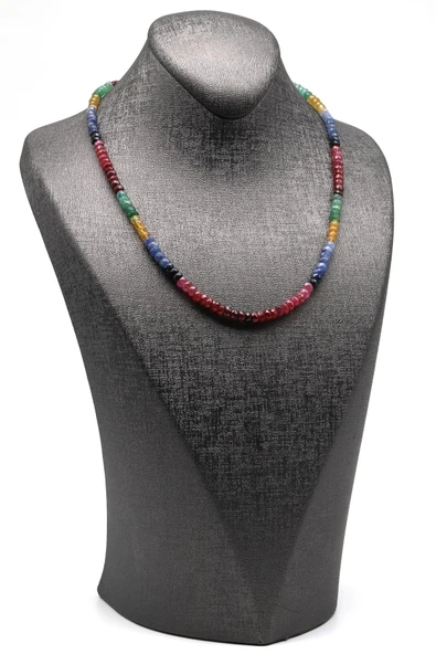 Yakut-Safir-Zümrüt Doğal Taş 925 Ayar Gümüş Kolye - Resim 2