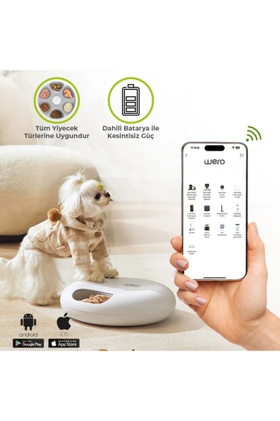 Wero Akıllı Kedi Köpek Yaş Mama Kabı , 6 Öğün Kedi Mama Dağıtıcısı, Evcil Hayvan Besleyici - Beyaz