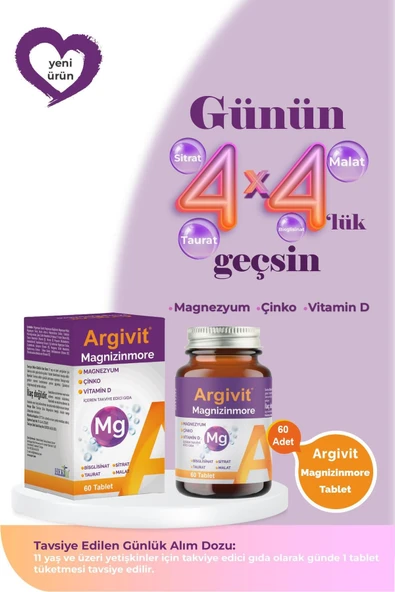 Argivit Magnizinmore Magnezyum, Çinko Ve Vitamin D - 60 Tablet