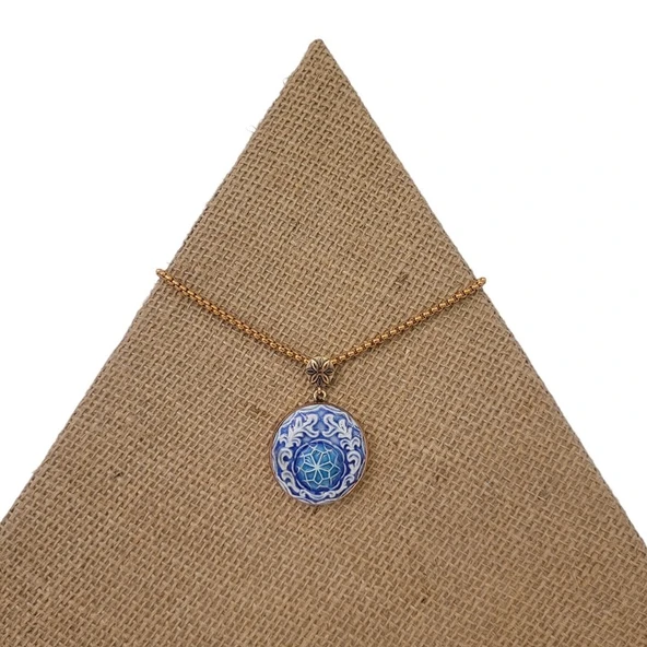 Mistik Damla Bronz Çini Taşlı Çelik Zincir Kolye - Resim 3