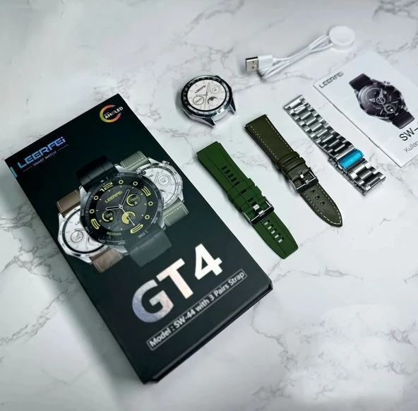 LEERFEI GT4 Akıllı Saat Yuvarlak Kasa Amoled Ekran Smart Watch Ios ve Android Uyumlu LEERFEI