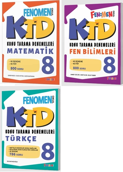 Fenomen Okul 2025 8. Sınıf Lgs Matematik + Türkçe + Fen Konu Tarama Denemeleri Seti 3 Kitap