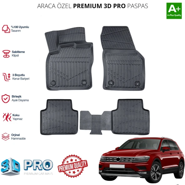 TİGUAN ARACA ÖZEL 3D PASPAS 2016 2017 2018 2019 2020 2021 2022 2023 ürün görseli 1