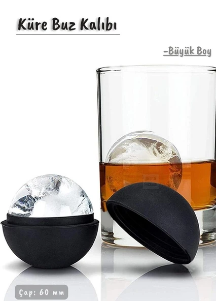 Küre Pro Buz Kalıbı Silikon Küre Çikolata Kalıbı Siyah Çap 60 mm