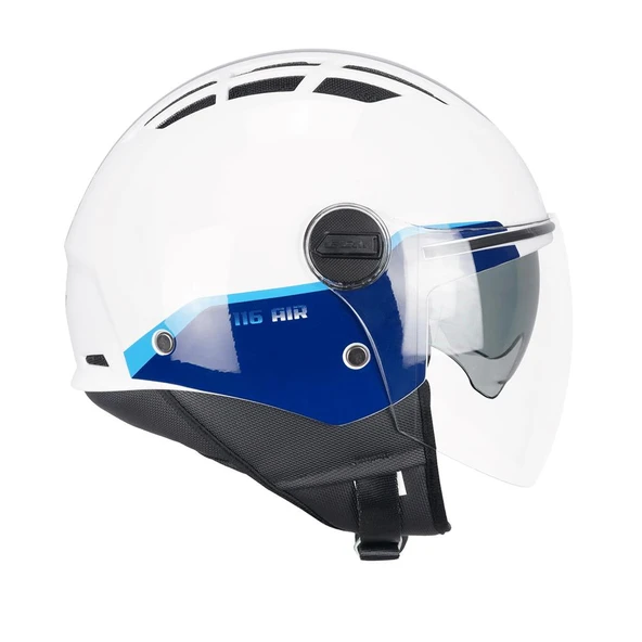 CGM 116G AIR BICO Açık Kask MAVİ-BEYAZ Uzun Vizör+Güneş Vizörlü -S