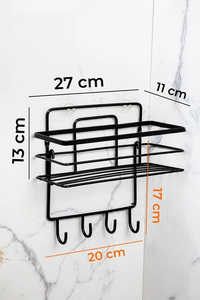 Banyo Düzenleyici Şampuanlık, Organizer 4 Kancalı Raf Yapışkanlı Paslanmaz - 2