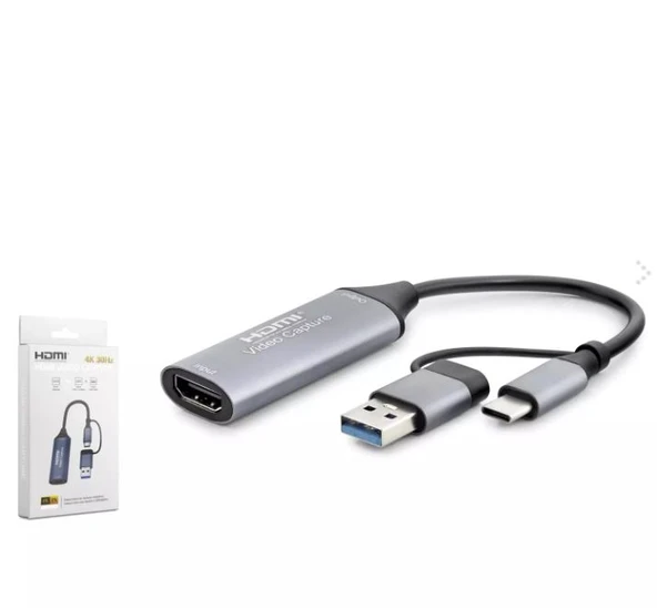HDMI to USB Video Yakalayıcı (Capture) Konnektör, HADRON HDX7844 HDMI VIDEO CAPTURE TYPE-C+USB TO 4K 30HZ ürün görseli