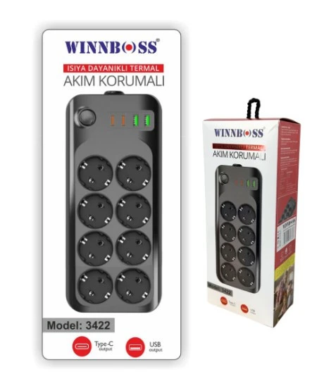 Wınboos PRIZ AKIM KORUMA  (8PRİZ 2USB 2 TYPE C) 2m - 1