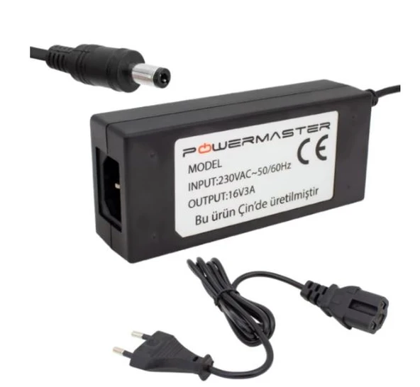 Powermaster 16 Volt - 3 Amper, 5.5x2.5 Uçlu, Çanak  Anten Merkezi Uydu Sistemi Santral Adaptörü
