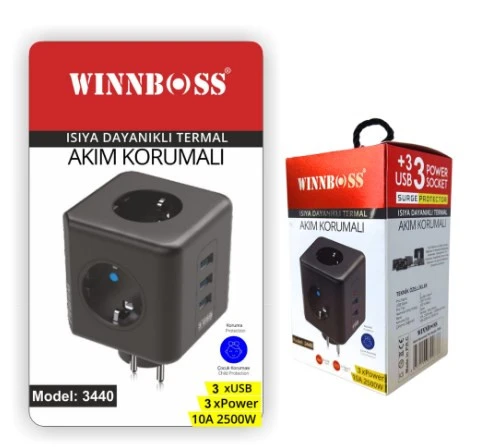 winnboss PRIZ AKIM KORUMA (3 PRIZ 2 USB 1 TYPE C) KARE  PRİZ TİPİ - 1