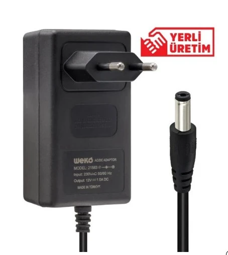 Ful Hd Uydu Cıhazı Adaptorü,12 Volt - 1.5 Amper 5.5-2.5 Uçlu Plastik Kasa Priz Tipi Adaptör