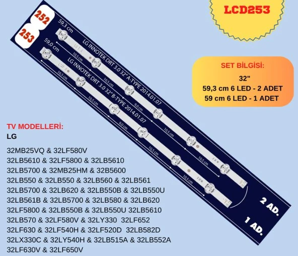 LG 32LF580V-32LB5610-LV320DUE-32LF5800-32LB5610-32LB5700-32MB25HM LED BAR ürün görseli