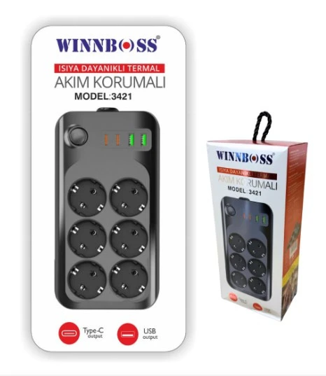 wınboos PRIZ AKIM KORUMA (6PRİZ,2USB,2TYPE C) 2m ürün görseli