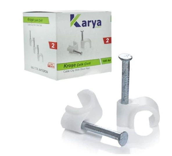 KARYA 2 NUMARA ÇELİK ÇİVİLİ 6 MM KROŞE (100'LÜ PAKET)(DATA - ANTEN KABLOLARI İÇİN)