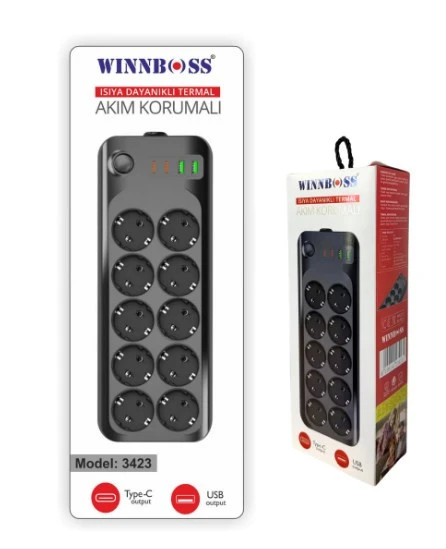 Winnboss PRİZ AKIM KORUMA (10 LU PRİZ 2 USB 2 TYPE C) 2m ürün görseli
