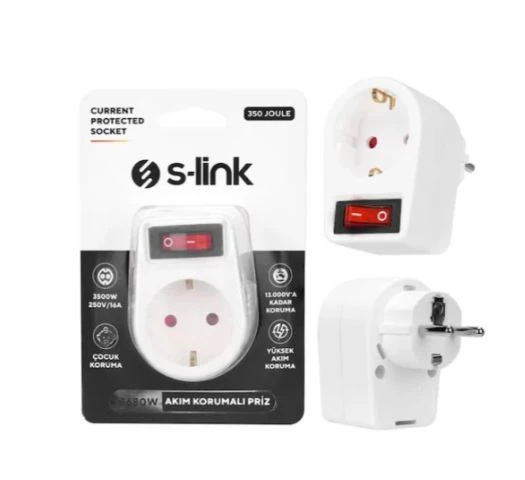 S-Link Sl-05p 16a 250v 350 Joule Anahtarlı Akım Korumalı Priz