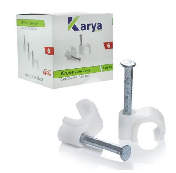 KARYA 6 NUMARA ÇELİK ÇİVİLİ 12 MM KROŞE (100'LÜ PAKET)(4X6 ANTİGRON KABLOLAR İÇİN)