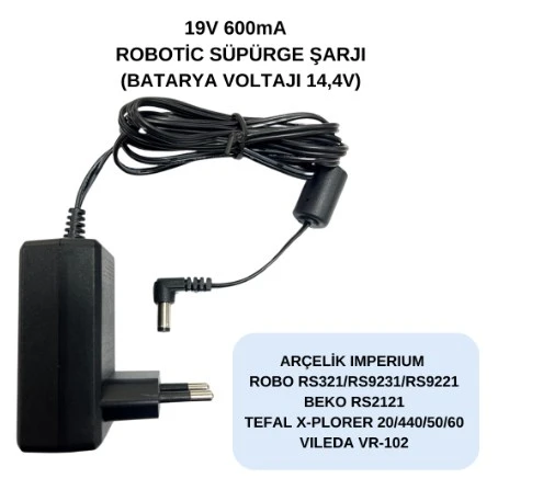 19V 600mA ROBOTİC SÜPÜRGE ŞARJI ARÇELİK-BEKO-TEFAL ADAPTOR RS3221/RS9231/RS9221/RS2121