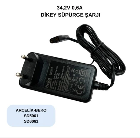 34,2v 0,6a Beko Arçelik Dikey Süpürge Şarjı Aleti, Adaptör SD5061-SD6061