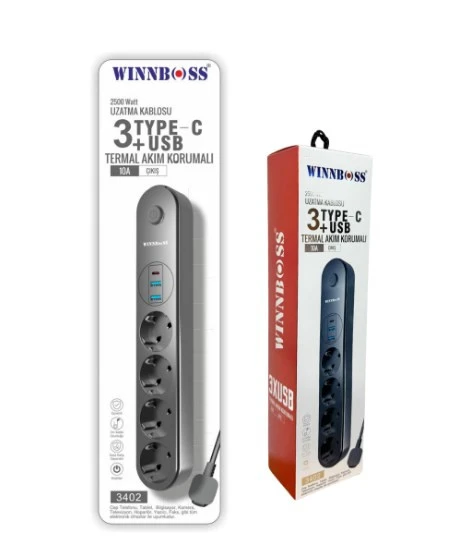 Winnboss PRIZ AKIM KORUMA (4 PRİZ 2 USB 1TYPE C) 2m ürün görseli