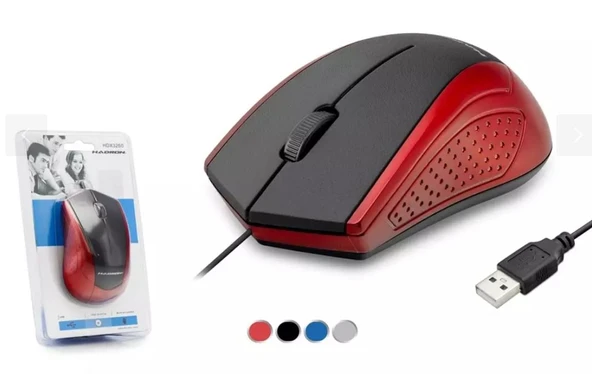 HADRON HDX3260 MOUSE KABLOLU USB 800 DPI 143CM KIRMIZI-SİYAH