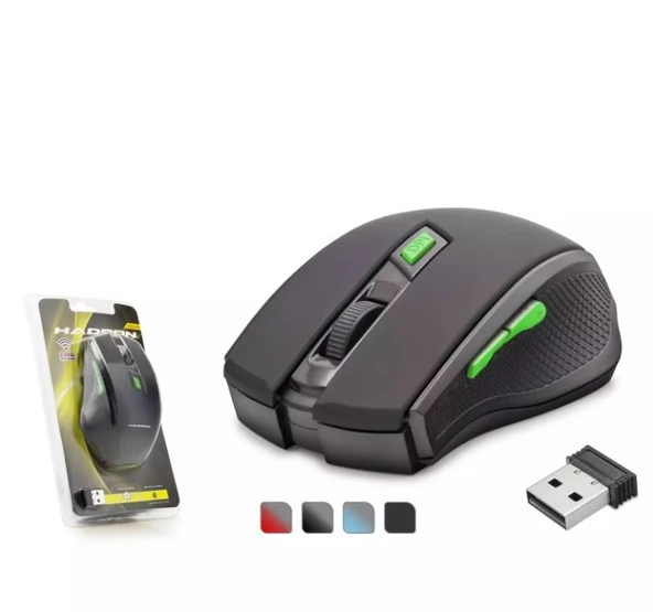 HADRON HDX3404 KABLOSUZ MOUSE WIRELESS 800/1600 DPI (SİYAH-YEŞİL)