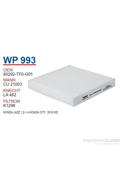 Wunder HONDA JAZZ 1,2-1,4 HONDA CITY 2010 MD. Polen Filtresi OEM NO:80292-TF0-G01