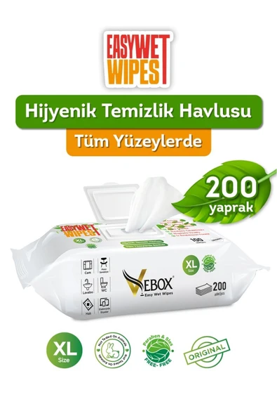 Vebox Easy Wet Wipes Yüzey Temizlik Havlusu 2x100 200 Yaprak