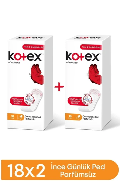 Kotex İnce Günlük Ped Parfümsüz 18li 2li Set