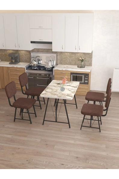 Hayat 70x110cm Sabit Efes Mutfak Masası, Mutfak Masası Takımı, Yemek Masası, 4 Kahverengi Sandalye - 2