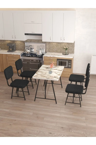Hayat 70x110cm Sabit Efes Mutfak Masası, Mutfak Masası Takımı, Yemek Masası, 4 Siyah Sandalye - 3