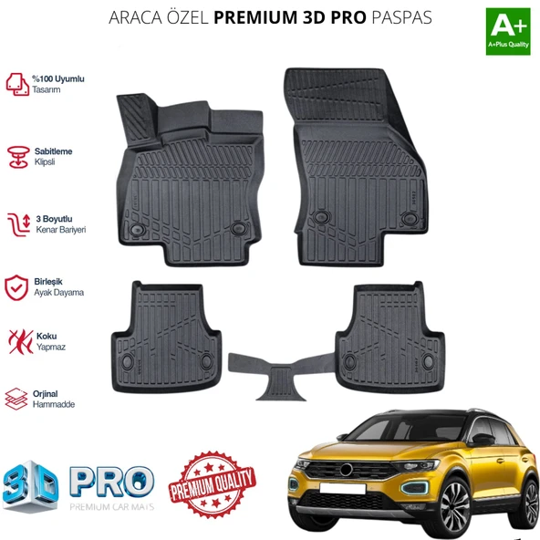 VOLKSWAGEN T-ROC ARACA ÖZEL 3D PASPAS 2017 2018 2019 2020 2021 ürün görseli 1