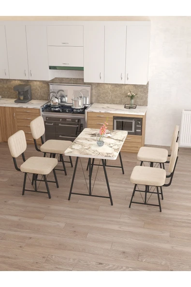 Mygusi Hayat 70x110cm Sabit Efes Mutfak Masası, Mutfak Masası Takımı, Yemek Masası, 4 Krem Sandalye - Resim 3