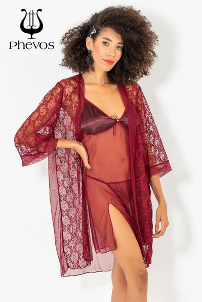 Phevos 3'lü Gecelik ve Sabahlık Takımı-3759 - Resim 12