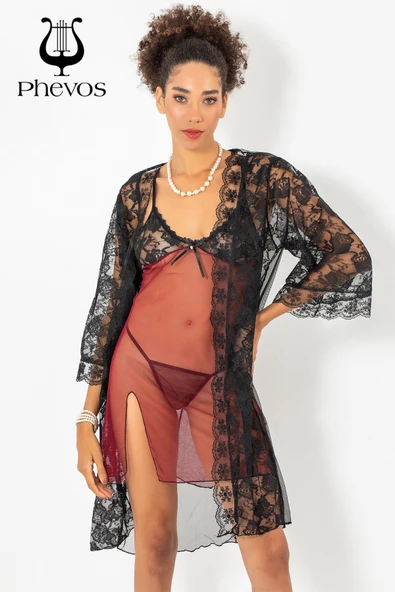 Phevos 3'lü Gecelik ve Sabahlık Takımı-3760 ürün görseli 1