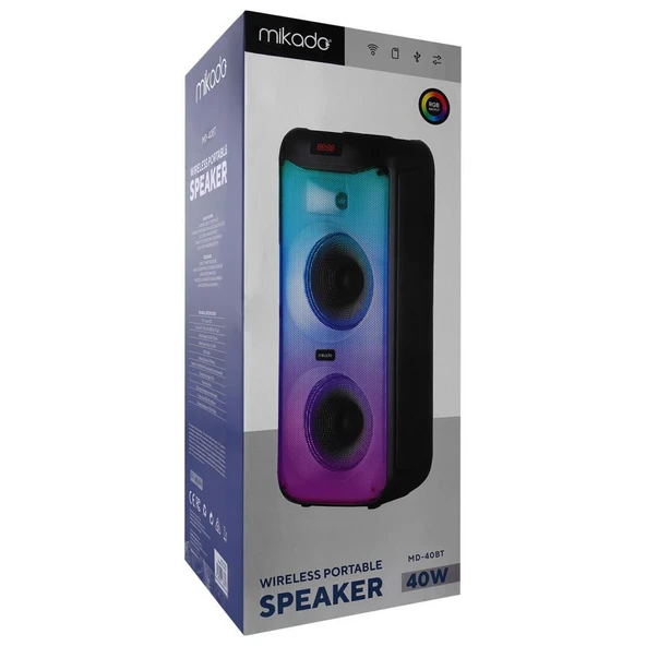 Mikado MD-40BT 40W BT, TWS Destekli RGB Işıklı Kablosuz Mikrofonlu Toplantı-Parti Kule Hoparlör - 7
