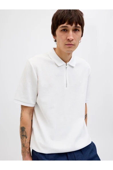 JACK JONES Erkek BEYAZ Polo Yaka Kısa Kollu Tişört 12279177 - 11