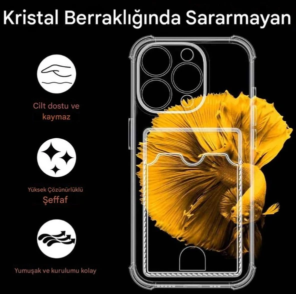 iPhone 16E Uyumlu Kamera Korumalı Şeffaf Kartlıklı Kılıf - 3