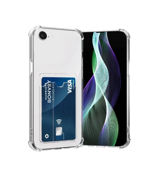 iPhone 16E Uyumlu Kamera Korumalı Şeffaf Kartlıklı Kılıf