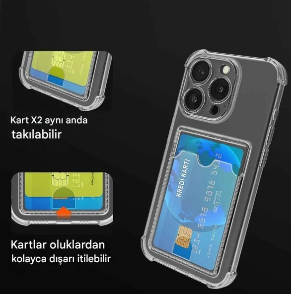 iPhone 16E Uyumlu Kamera Korumalı Şeffaf Kartlıklı Kılıf - 4
