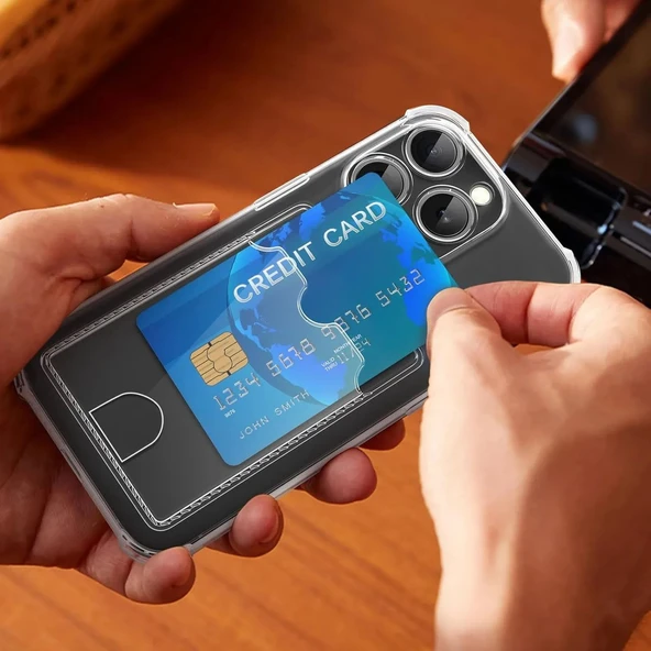 iPhone 16E Uyumlu Kamera Korumalı Şeffaf Kartlıklı Kılıf - 2