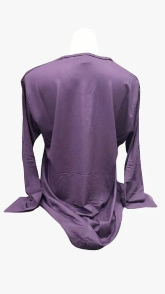 V Yaka Uzun Kol Bayan Yazlık Penye Bluz Murdum Renk - 2