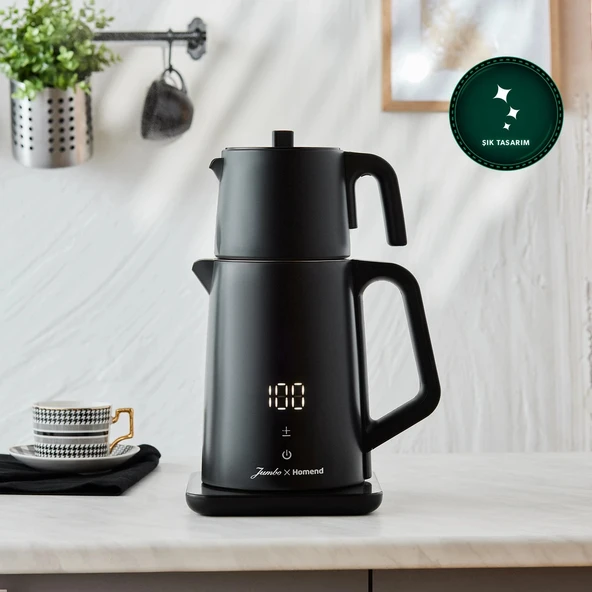 Jumbo x Homend Royaltea Cooltouch 1792H Dokunmatik El Yakmaz Gövdeli Paslanmaz Wifi ile Kontrol Konuşan Çelik Çay Makinesi Siyah