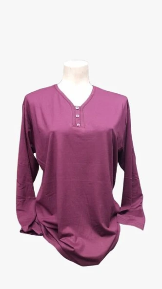 V Yaka Uzun Kol Bayan Yazlık Penye Bluz Bordo Renk