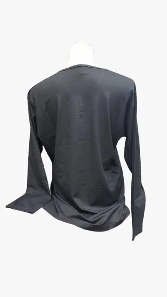 V Yaka Uzun Kol Bayan Yazlık Penye Bluz Siyah Renk - 2